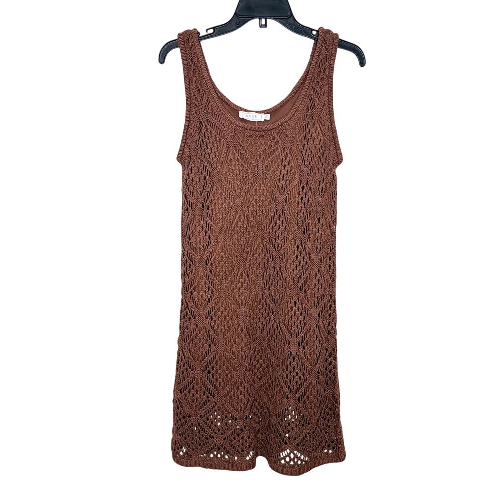 Sage the Label Sweater Tank Dress Sz M Brown Open Knit Cowgirl Boho Earthy NWT